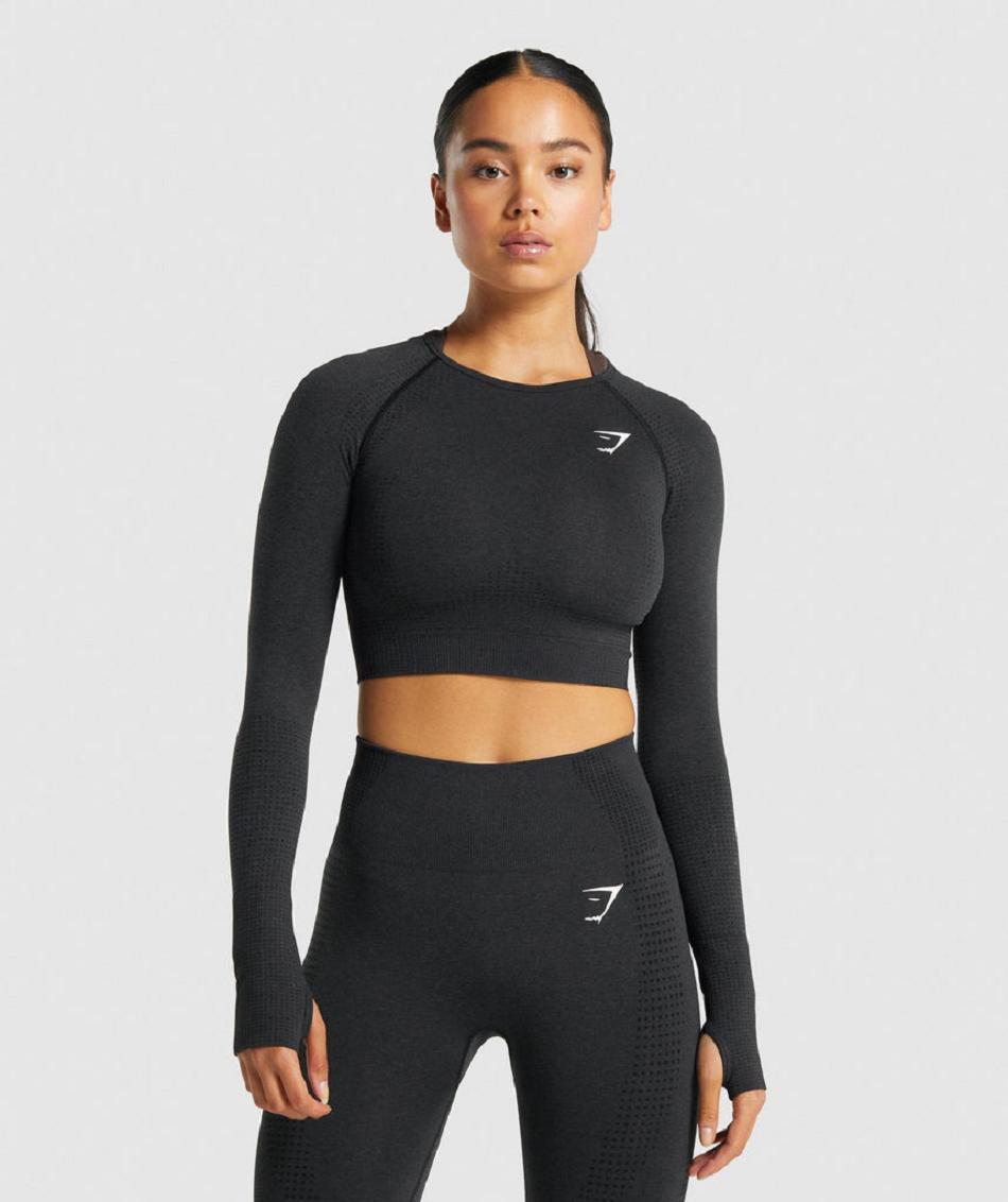 Przycięte Topy Damskie Gymshark Vital Seamless 2.0 Long Sleeve Czarne | PL 2615RVD